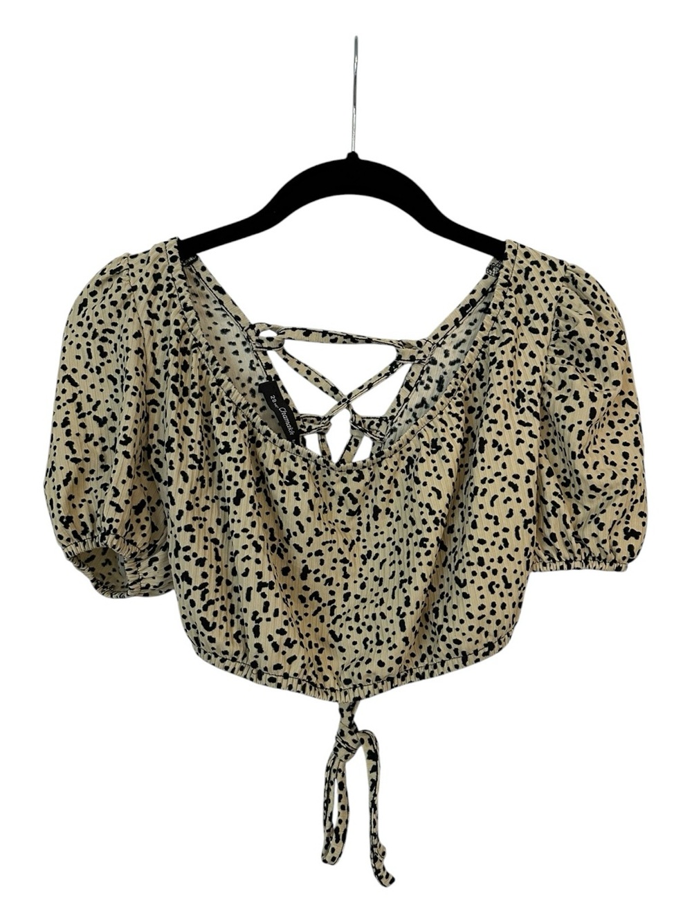 Beige Spotted Lace-Up Crop Top